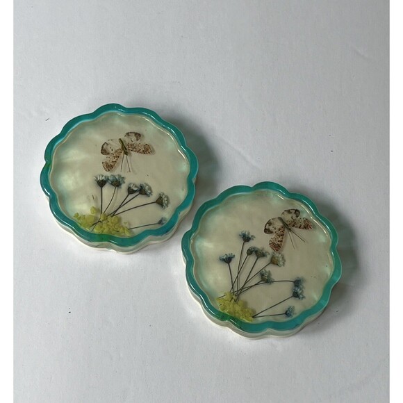 Unbranded Other - Vintage Cottage  Core Drink Coasters, Resin Butterflies  Flowers  Free Ship￼